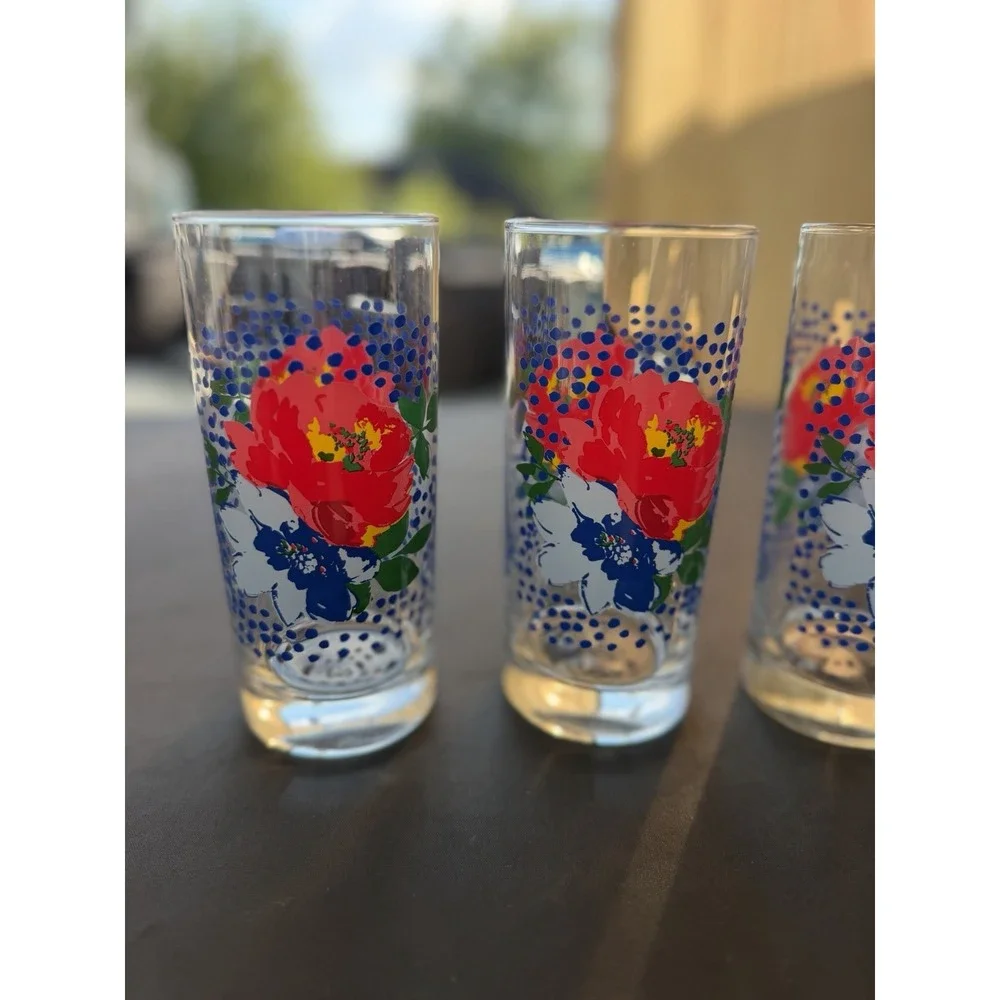 Pioneer Woman Dazzling Dahlias Floral 16 oz Drinking Glasses Set Of 4